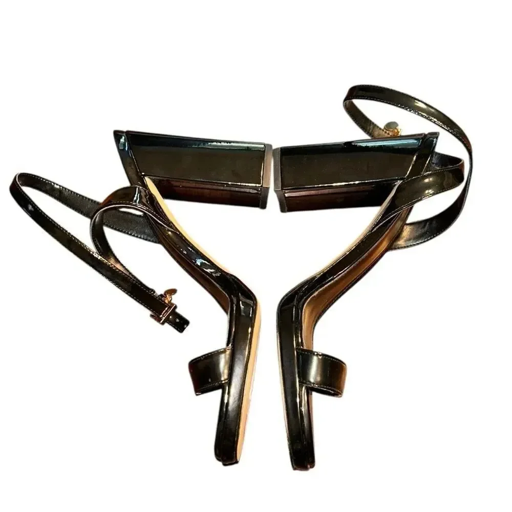 Michael Kors Black Patent Leather Strappy Block Heel Sandals (Size 5.5M)